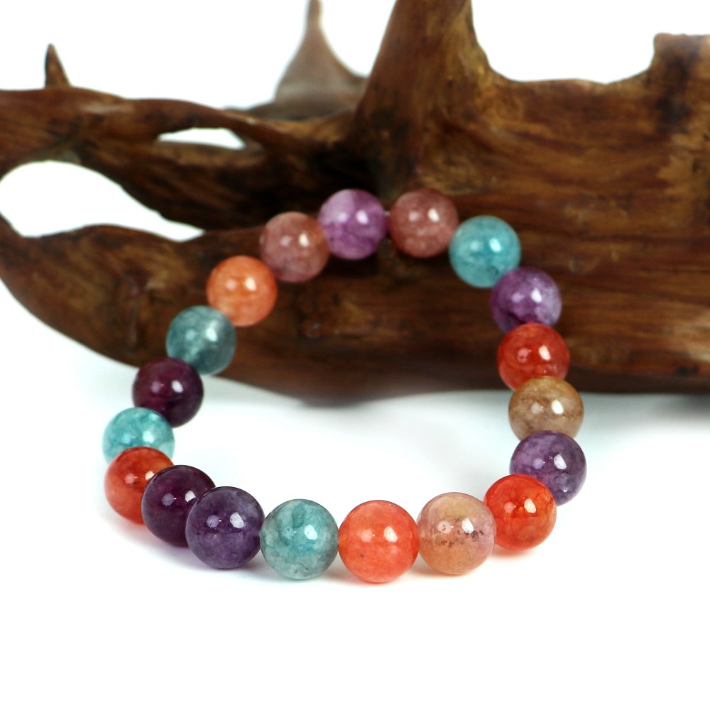 カラージェード(MIXカラー・染め)【丸玉】10mm 数珠 天然石 ブレスレット パワーストーン ブレス お守り 選べるサイズ