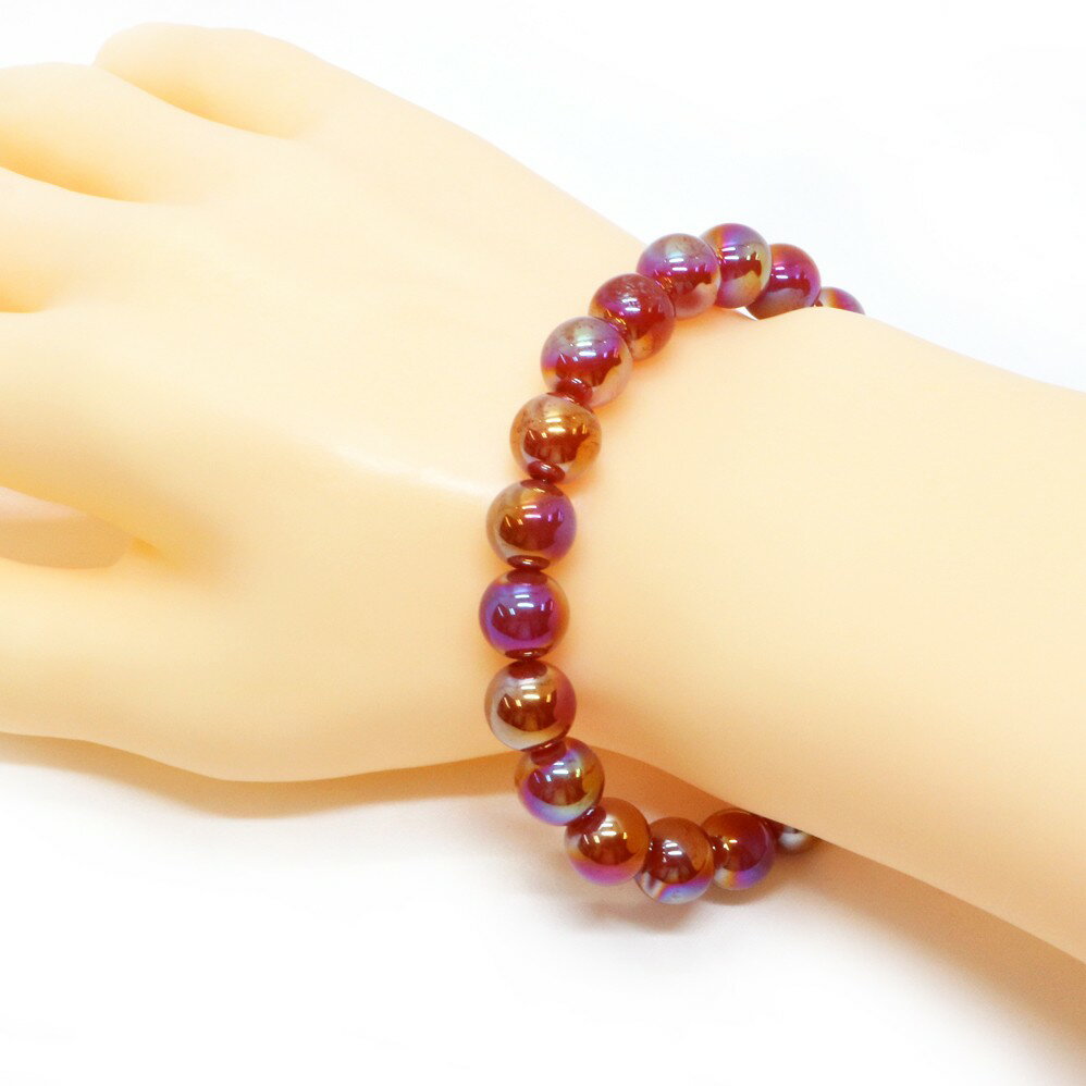 レッドアゲートオーラ【丸玉】10mm 数珠 天然石 ブレスレット パワーストーン ブレス お守り 選べるサイズ