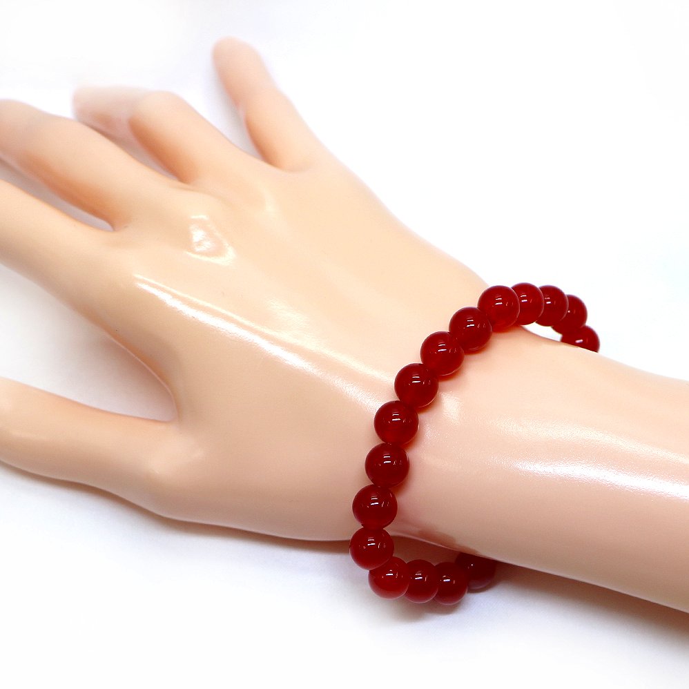 カラージェード(レッド・染め)【丸玉】8mm 数珠 天然石 ブレスレット パワーストーン ブレス お守り 選べるサイズ