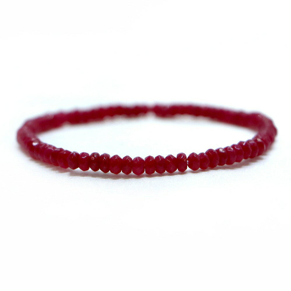 カラージェード(レッド・染め)【ボタンカット】2×4mm 数珠 天然石 ブレスレット パワーストーン ブレス お守り 選べるサイズ