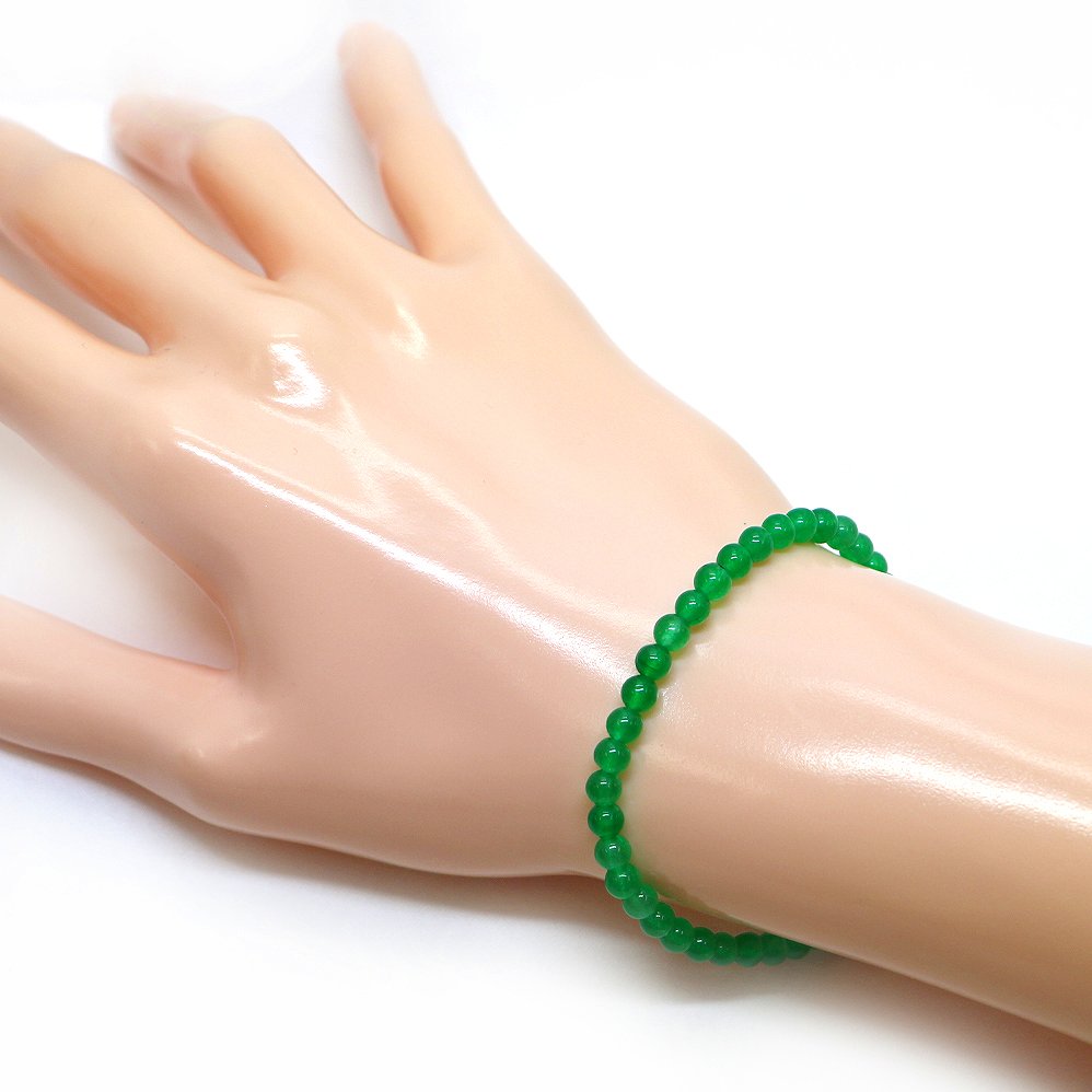 カラージェード(グリーン・染め)【丸玉】4mm 数珠 天然石 ブレスレット パワーストーン ブレス お守り 選べるサイズ