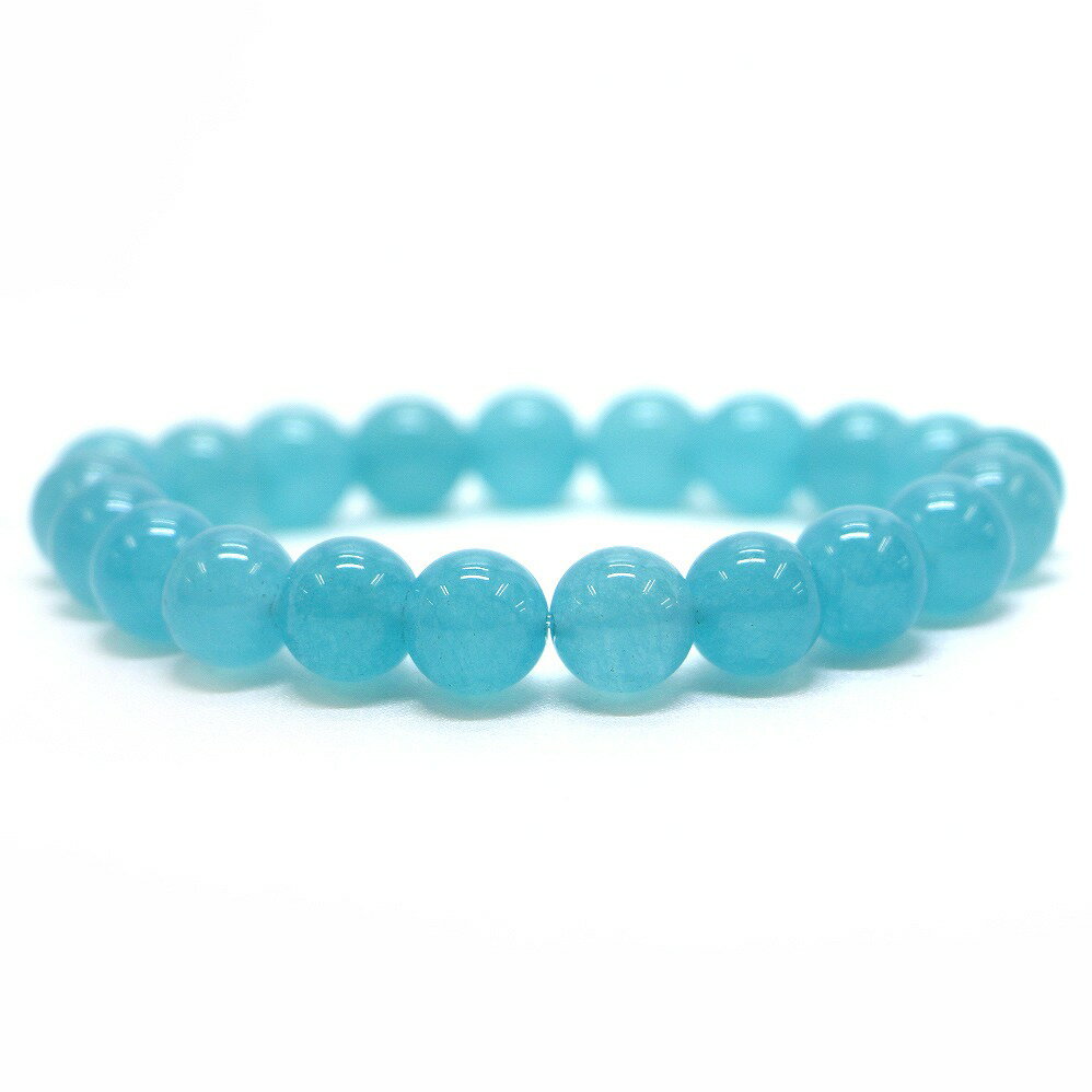 カラージェード(ブルー・染め)【丸玉】10mm 数珠 天然石 ブレスレット パワーストーン ブレス お守り 選べるサイズ