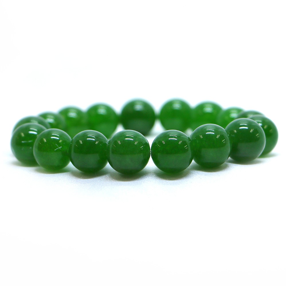 カラージェード(ティーグリーン・染め)【丸玉】12mm 数珠 天然石 ブレスレット パワーストーン ブレス ..