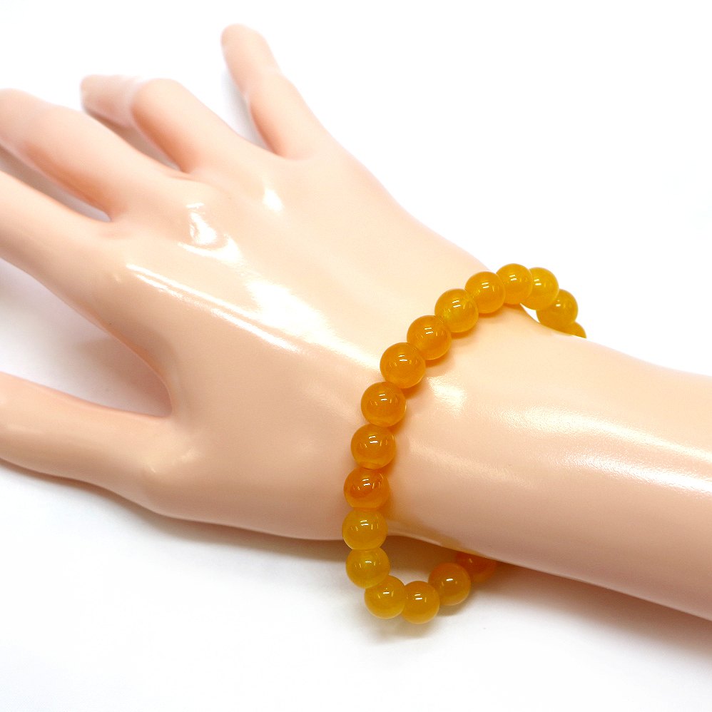 カラージェード(イエロー・染め)【丸玉】8mm 数珠 天然石 ブレスレット パワーストーン ブレス お守り 選べるサイズ