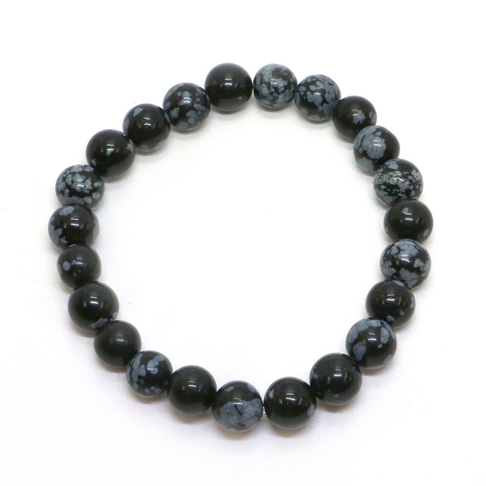 スノーフレークオブジディアン【丸玉】8mm 数珠 天然石 ブレスレット パワーストーン ブレス お守り 選べるサイズ