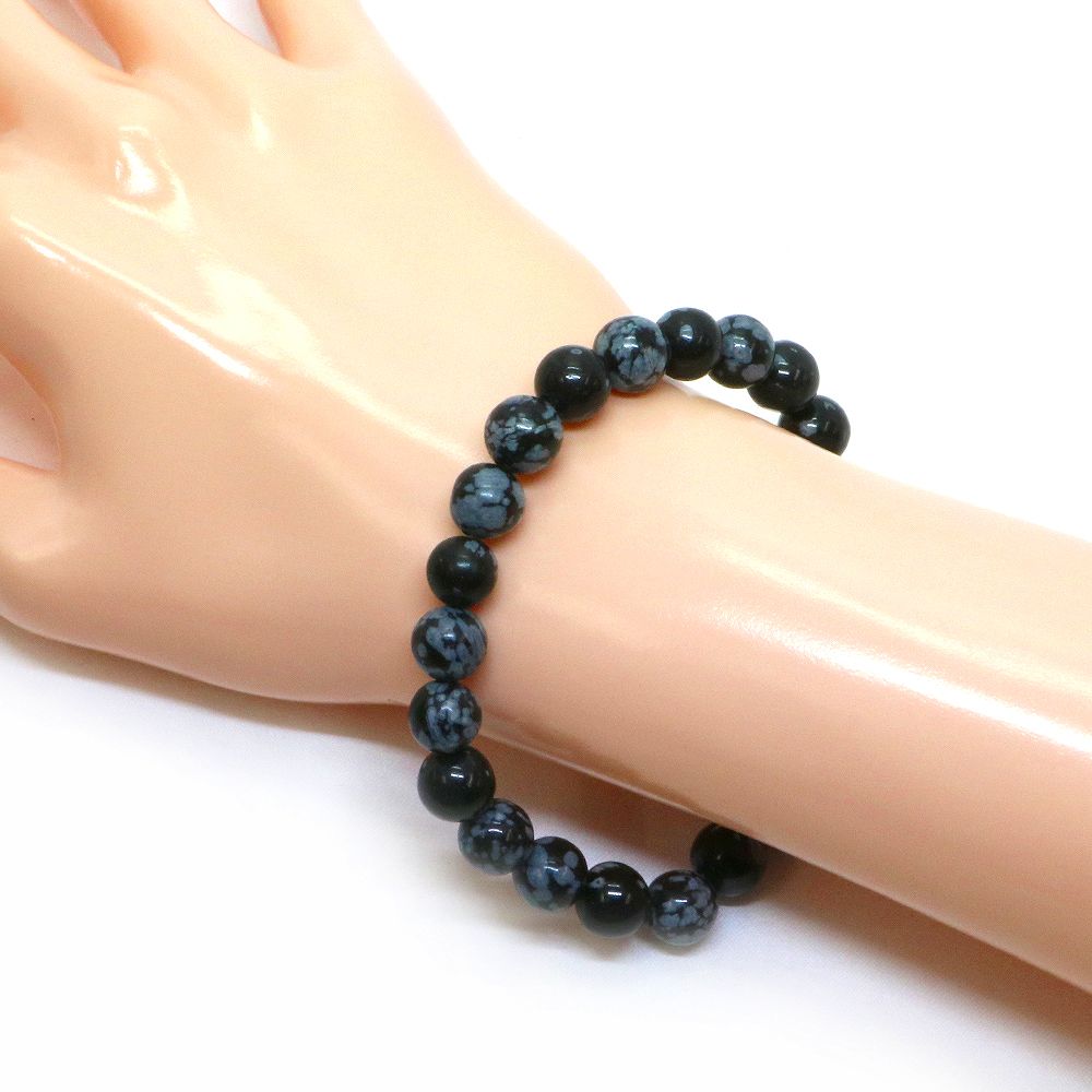 スノーフレークオブジディアン【丸玉】8mm 数珠 天然石 ブレスレット パワーストーン ブレス お守り 選べるサイズ