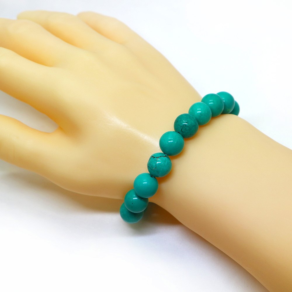 ハウライト マグネサイト ターコイズ(染め グリーン)【丸玉】12mm 数珠 天然石 ブレスレット パワーストーン ブレス お守り 選べるサイズ