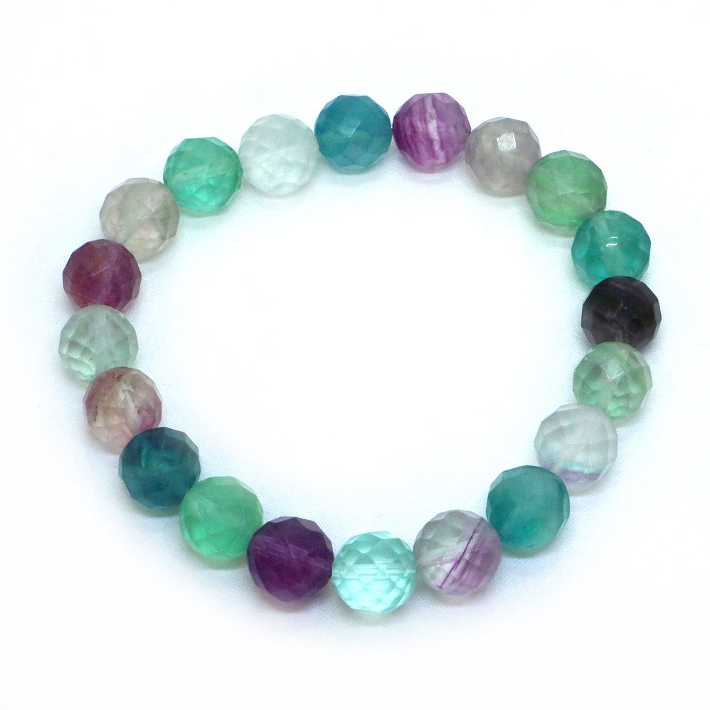 フローライト【カット】10mm 数珠 天然石 ブレスレット パワーストーン ブレス お守り 選べるサイズ