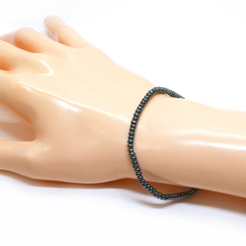 ヘマタイト【ボタンカット】2×3mm 数珠 天然石 ブレスレット パワーストーン ブレス お守り 選べるサイズ