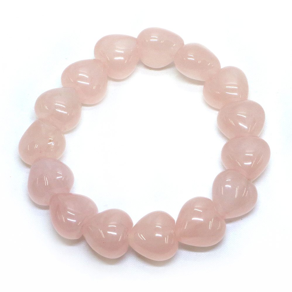 ローズクォーツ【ハート】14mm（厚み9mm） 数珠 天然石 ブレスレット パワーストーン ブレス お守り 選べるサイズ