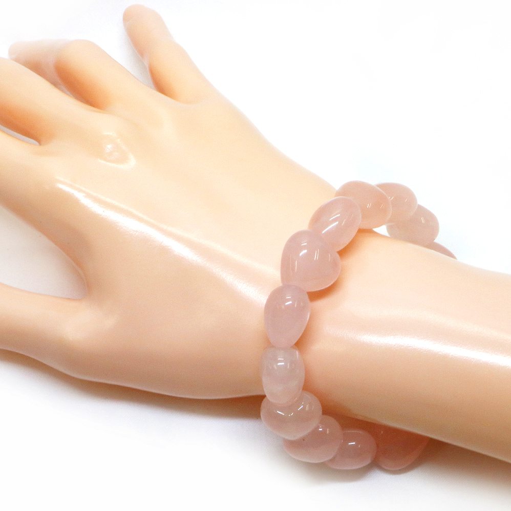 ローズクォーツ【ハート】14mm（厚み9mm） 数珠 天然石 ブレスレット パワーストーン ブレス お守り 選べるサイズ