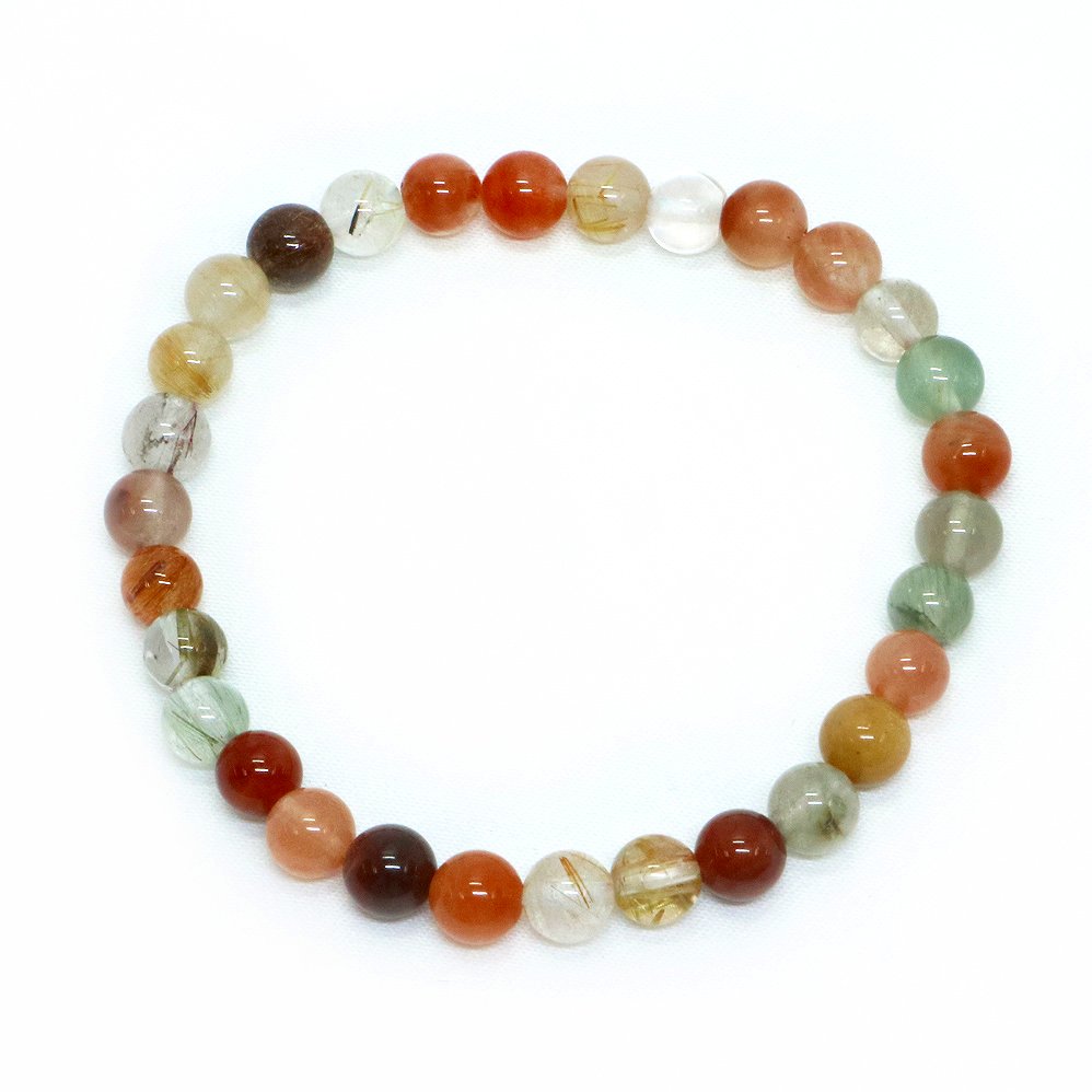 ミックスルチルクォーツ 福禄寿【丸玉】6mm 数珠 天然石 ブレスレット パワーストーン ブレス お守り 選べるサイズ
