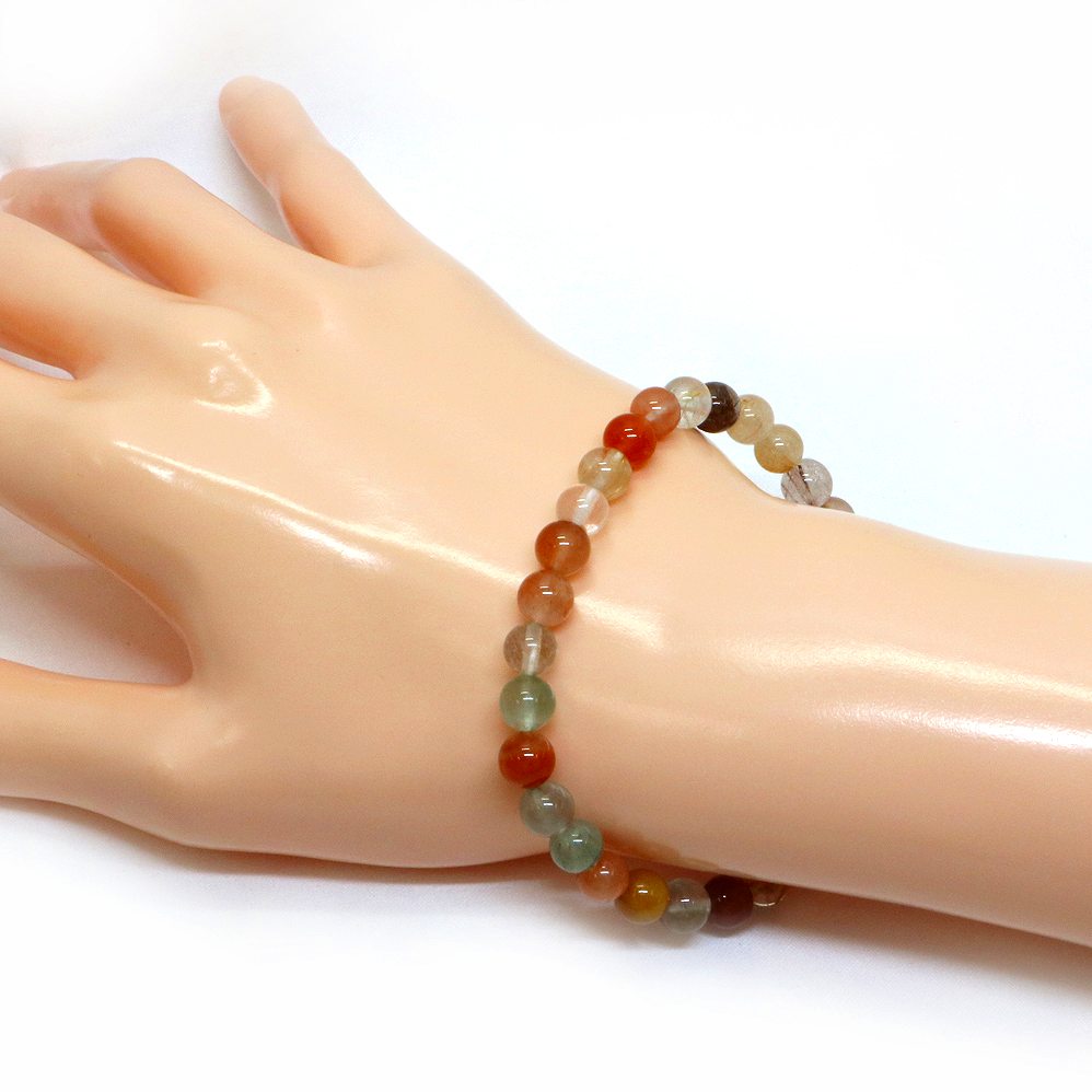 ミックスルチルクォーツ 福禄寿【丸玉】6mm 数珠 天然石 ブレスレット パワーストーン ブレス お守り 選べるサイズ