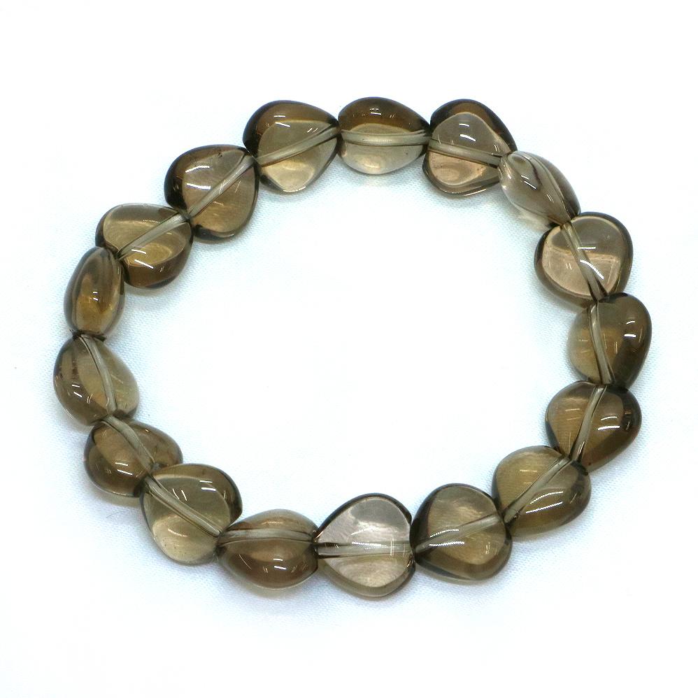 スモーキークォーツ【ハート】12mm（厚み5mm） 数珠 天然石 ブレスレット パワーストーン ブレス お守り 選べるサイズ