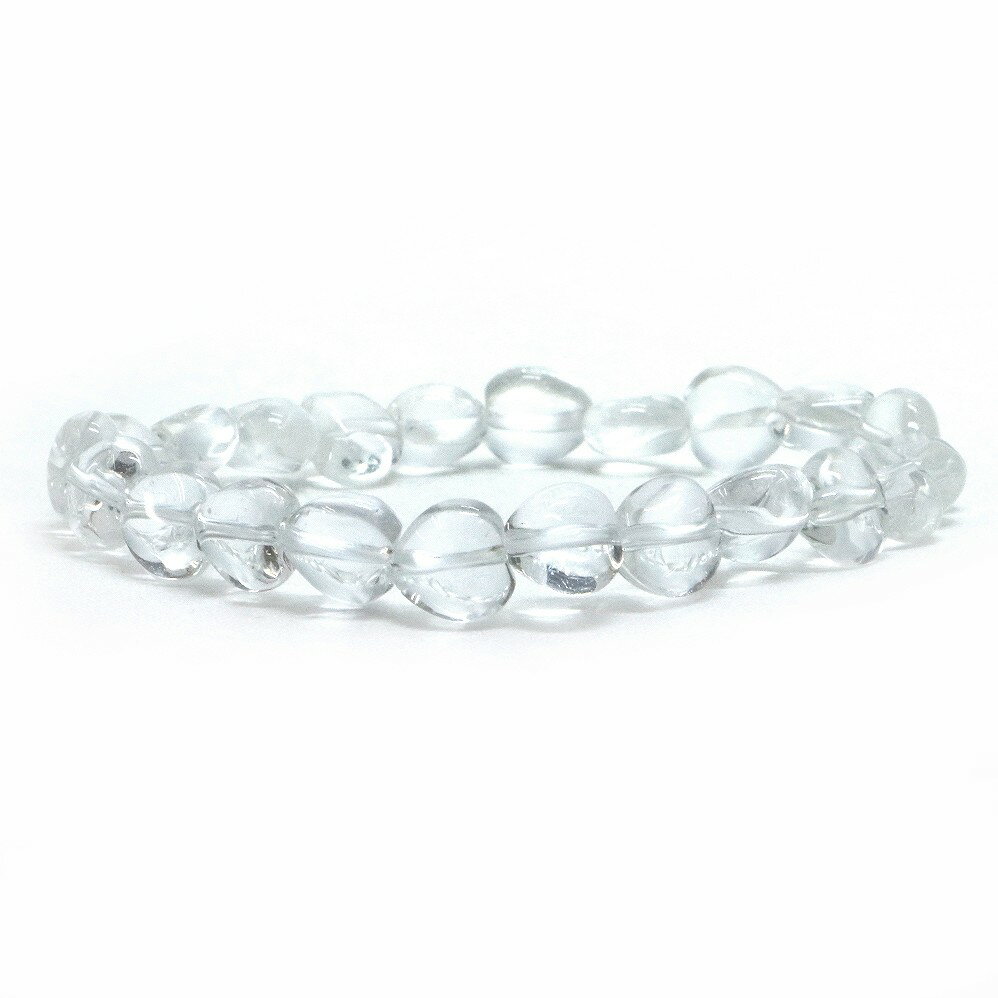 水晶 クリスタル【ハート】8mm（厚み5mm） 数珠 天然石 ブレスレット パワーストーン ブレス お守り 選べるサイズ