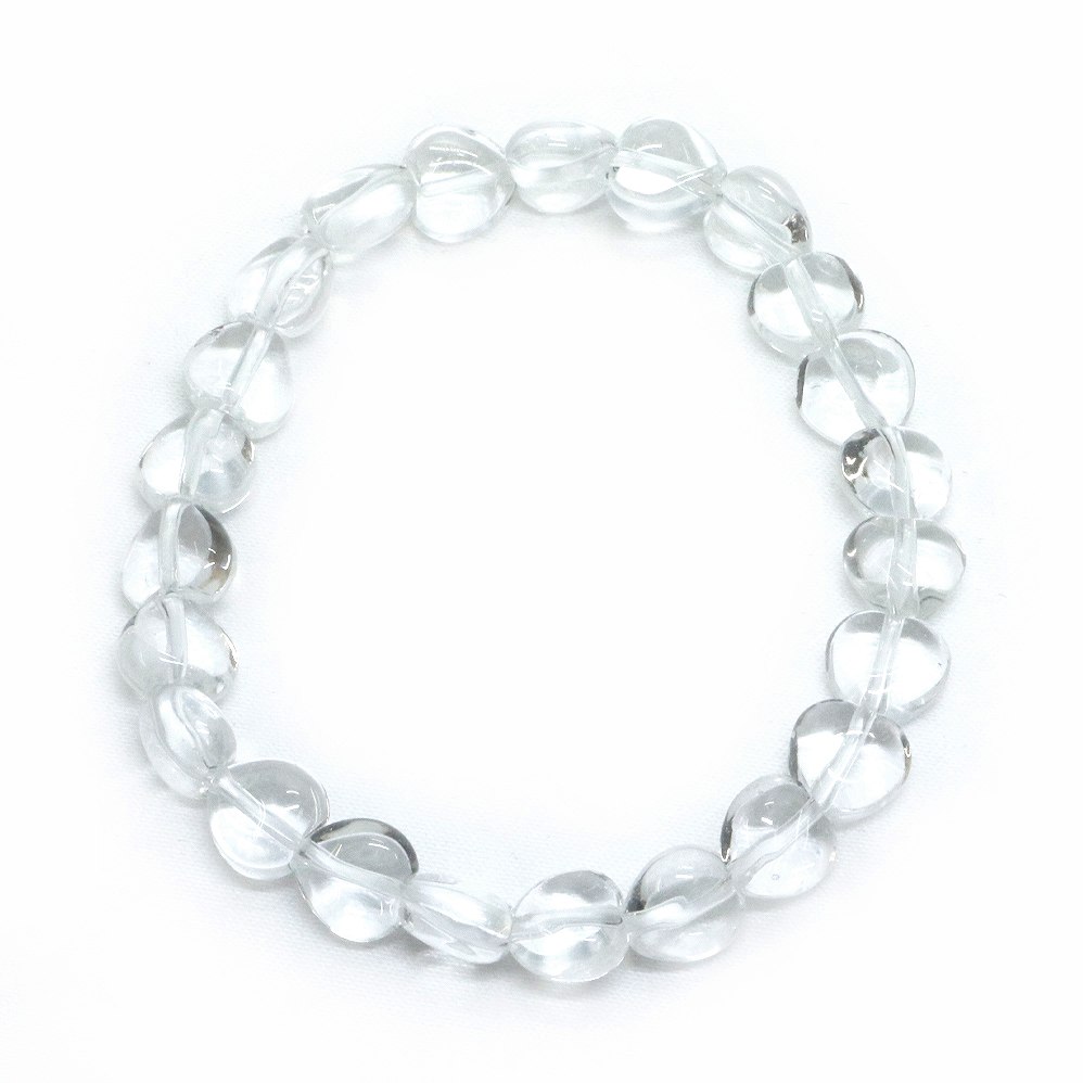 水晶 クリスタル【ハート】8mm（厚み5mm） 数珠 天然石 ブレスレット パワーストーン ブレス お守り 選べるサイズ