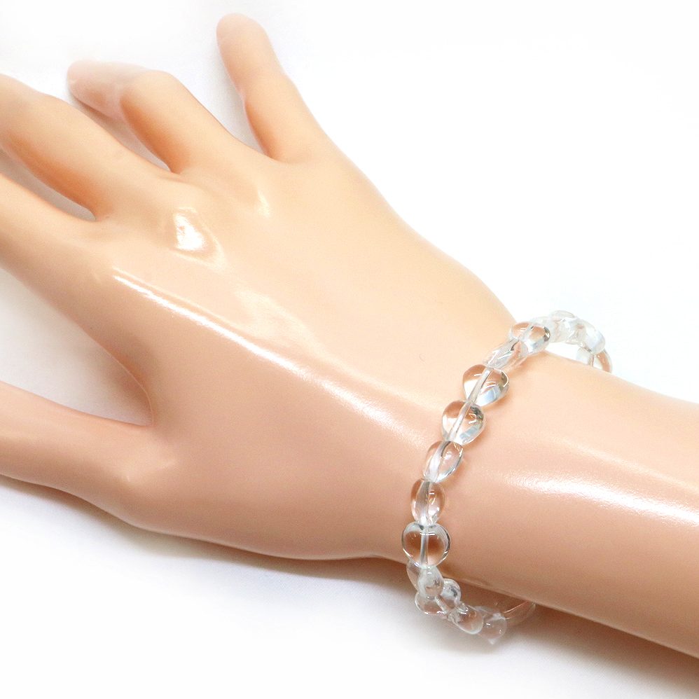 水晶 クリスタル【ハート】8mm（厚み5mm） 数珠 天然石 ブレスレット パワーストーン ブレス お守り 選べるサイズ