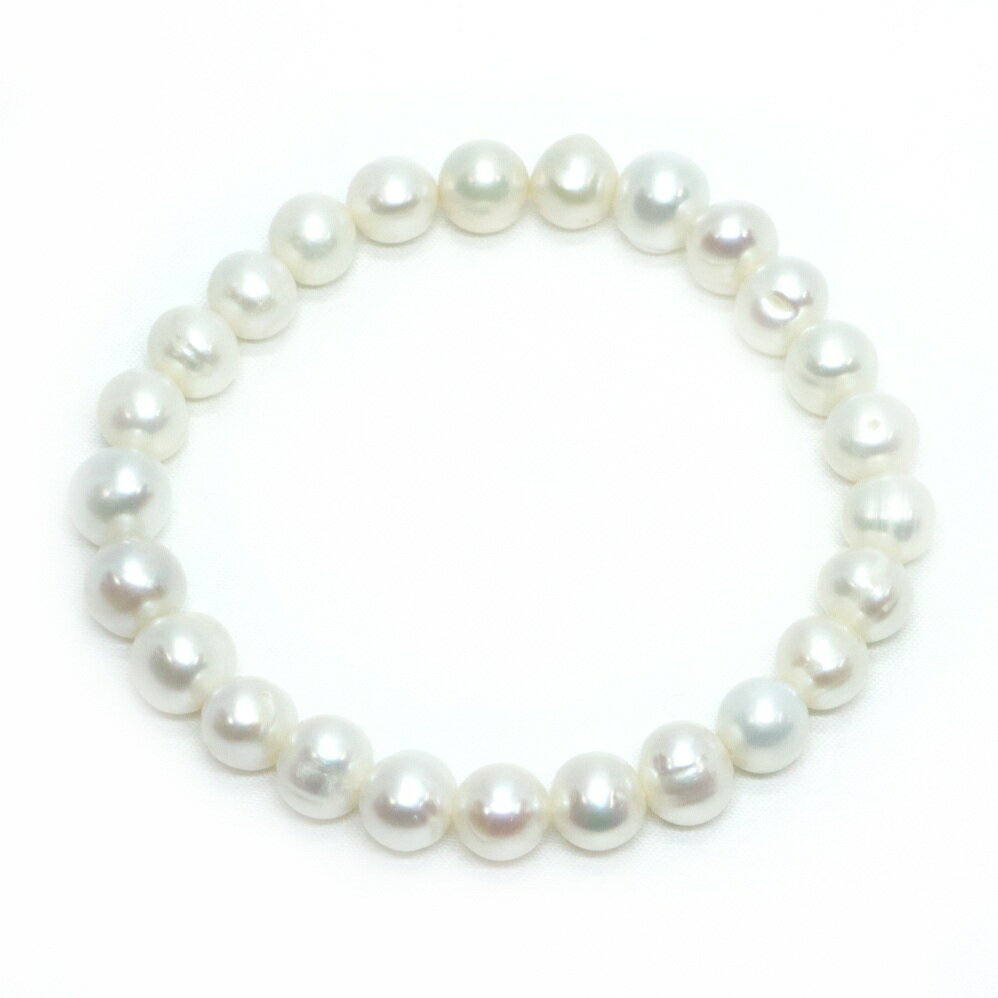 淡水パール（ホワイト）【ポテト】8〜9mm 数珠 天然石 ブレスレット パワーストーン ブレス お守り 選べるサイズ