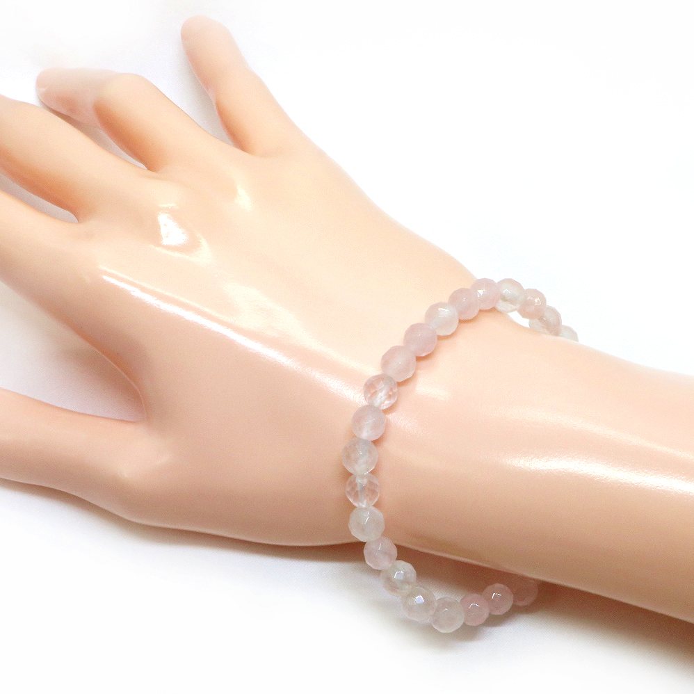 ローズクォーツ【カット】6mm 数珠 天然石 ブレスレット パワーストーン ブレス お守り 選べるサイズ