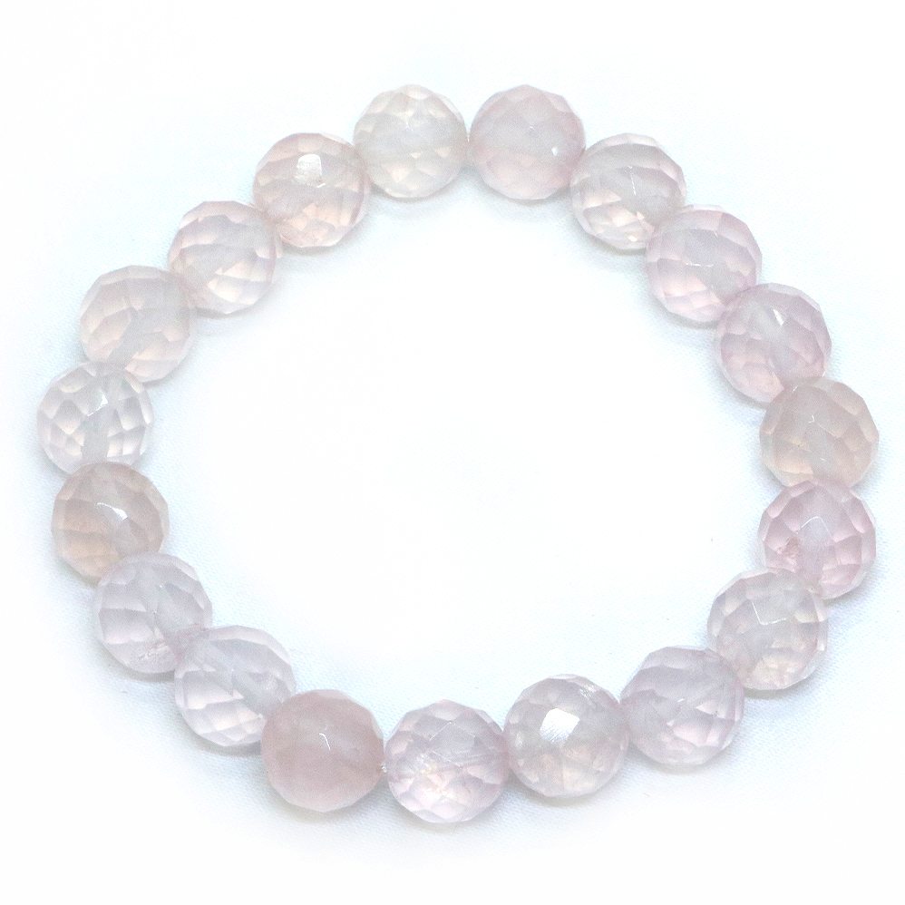 ローズクォーツ【カット】10mm 数珠 天然石 ブレスレット パワーストーン ブレス お守り 選べるサイズ