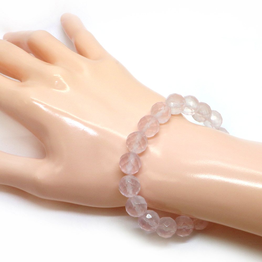 ローズクォーツ【カット】10mm 数珠 天然石 ブレスレット パワーストーン ブレス お守り 選べるサイズ