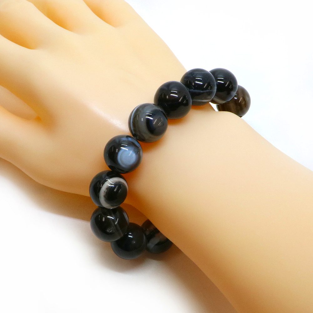 天眼石 縞瑪瑙 アイアゲート【丸玉】16mm 数珠 天然石 ブレスレット パワーストーン ブレス お守り 選べるサイズ