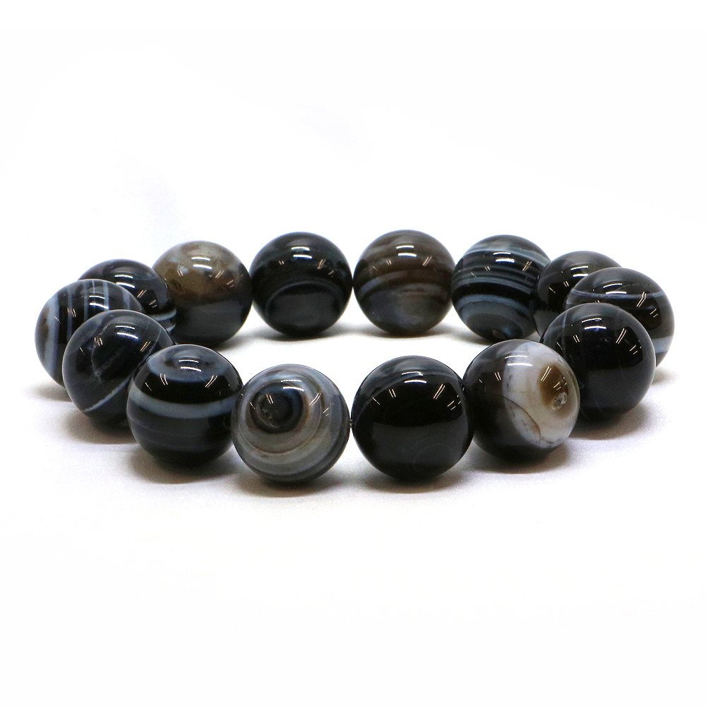 Rakuten - 天眼石 縞瑪瑙 アイアゲート【丸玉】18mm 数珠 天然石 ブレスレット パワーストーン ブレス お守り 選べるサイズ