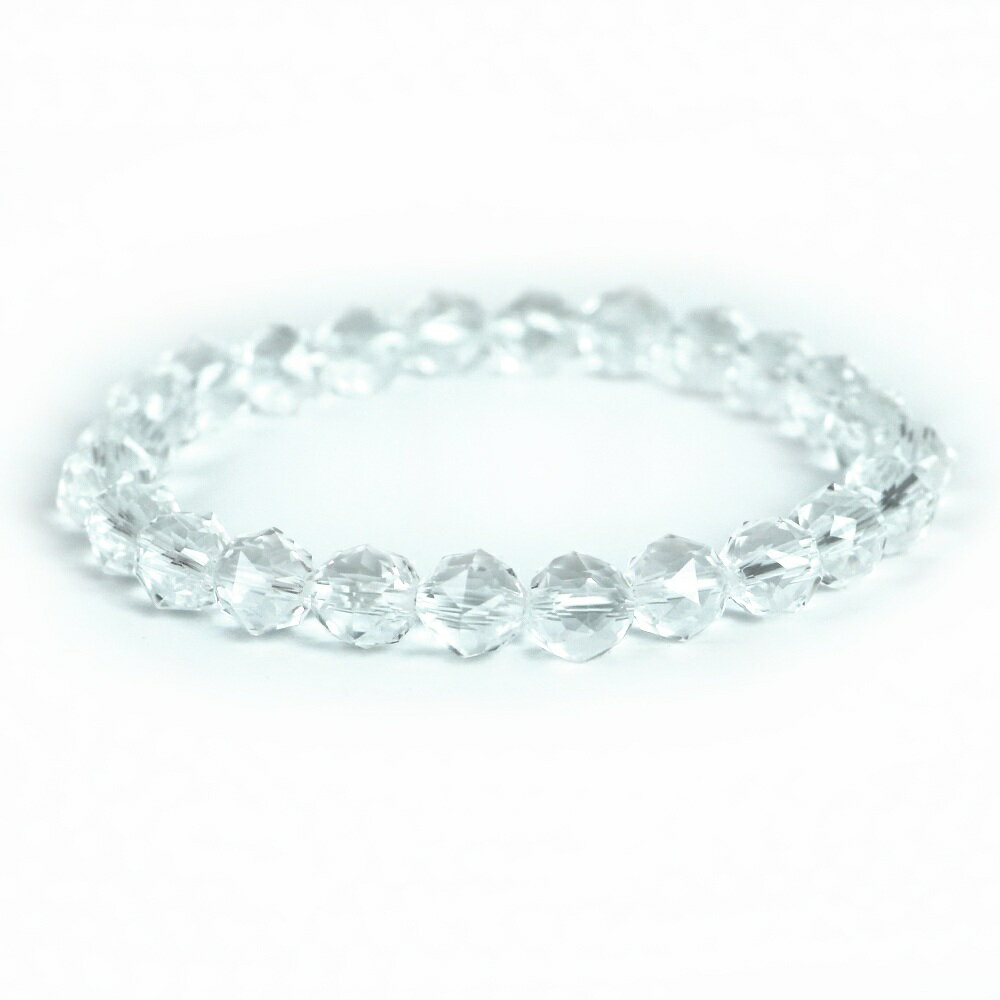 水晶 クリスタル【ダイヤカット】8mm 数珠 天然石 ブレスレット パワーストーン ブレス お守り 選べるサイズ(3.0)