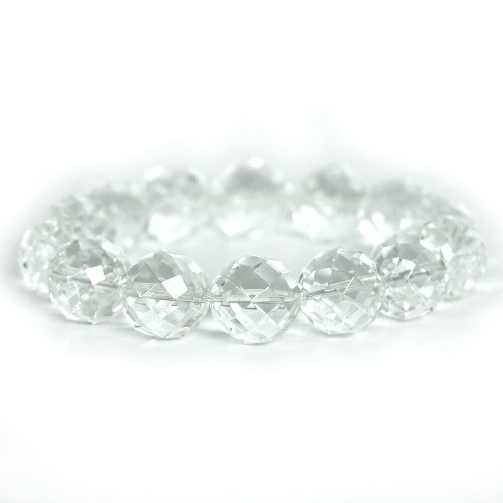 水晶 クリスタル【カット】16mm 数珠 天然石 ブレスレット パワーストーン ブレス お守り 選べるサイズ