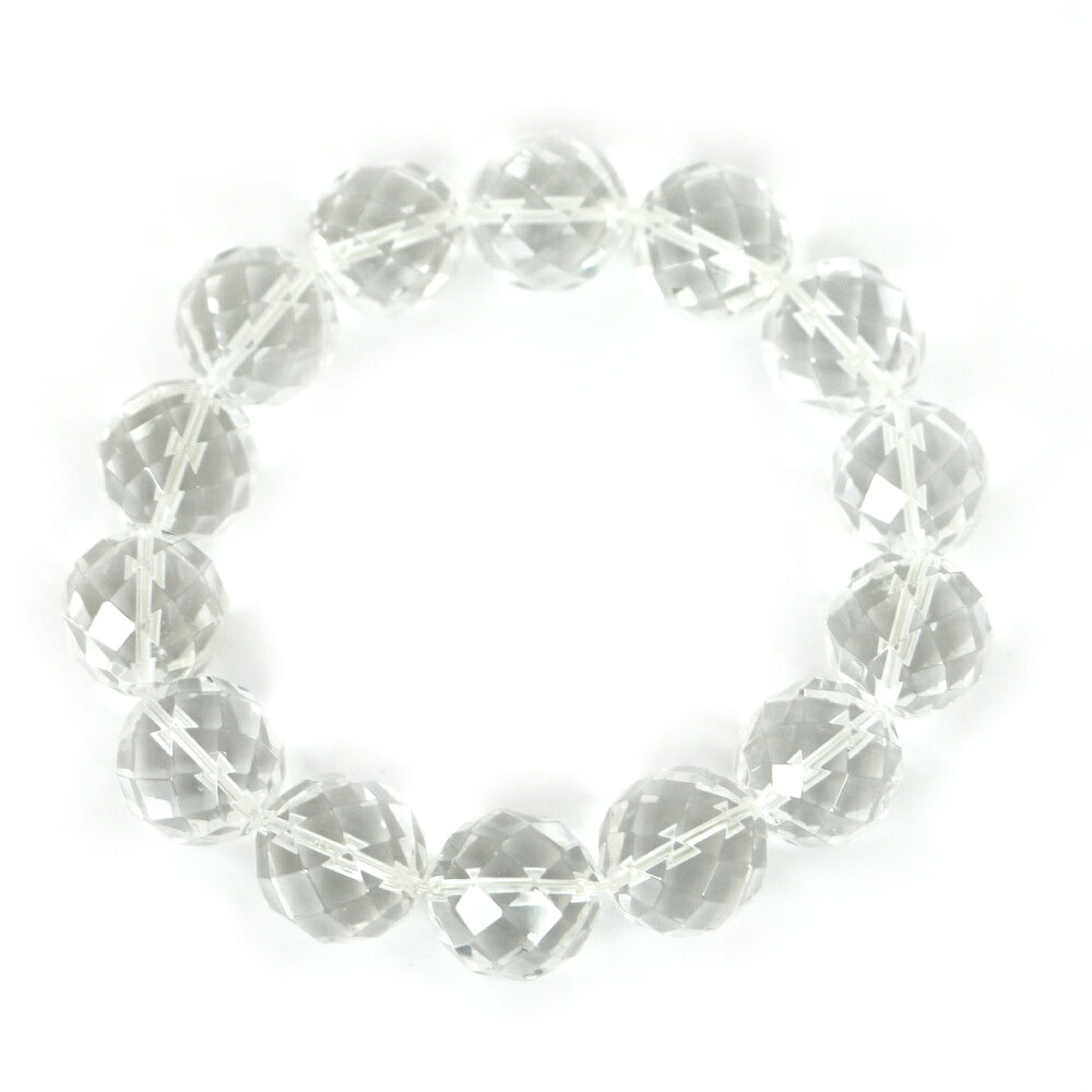 水晶 クリスタル【カット】16mm 数珠 天然石 ブレスレット パワーストーン ブレス お守り 選べるサイズ