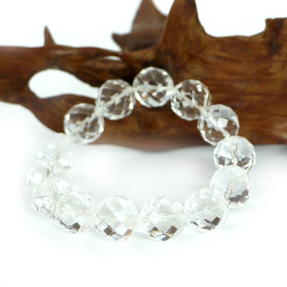 水晶 クリスタル【カット】16mm 数珠 天然石 ブレスレット パワーストーン ブレス お守り 選べるサイズ