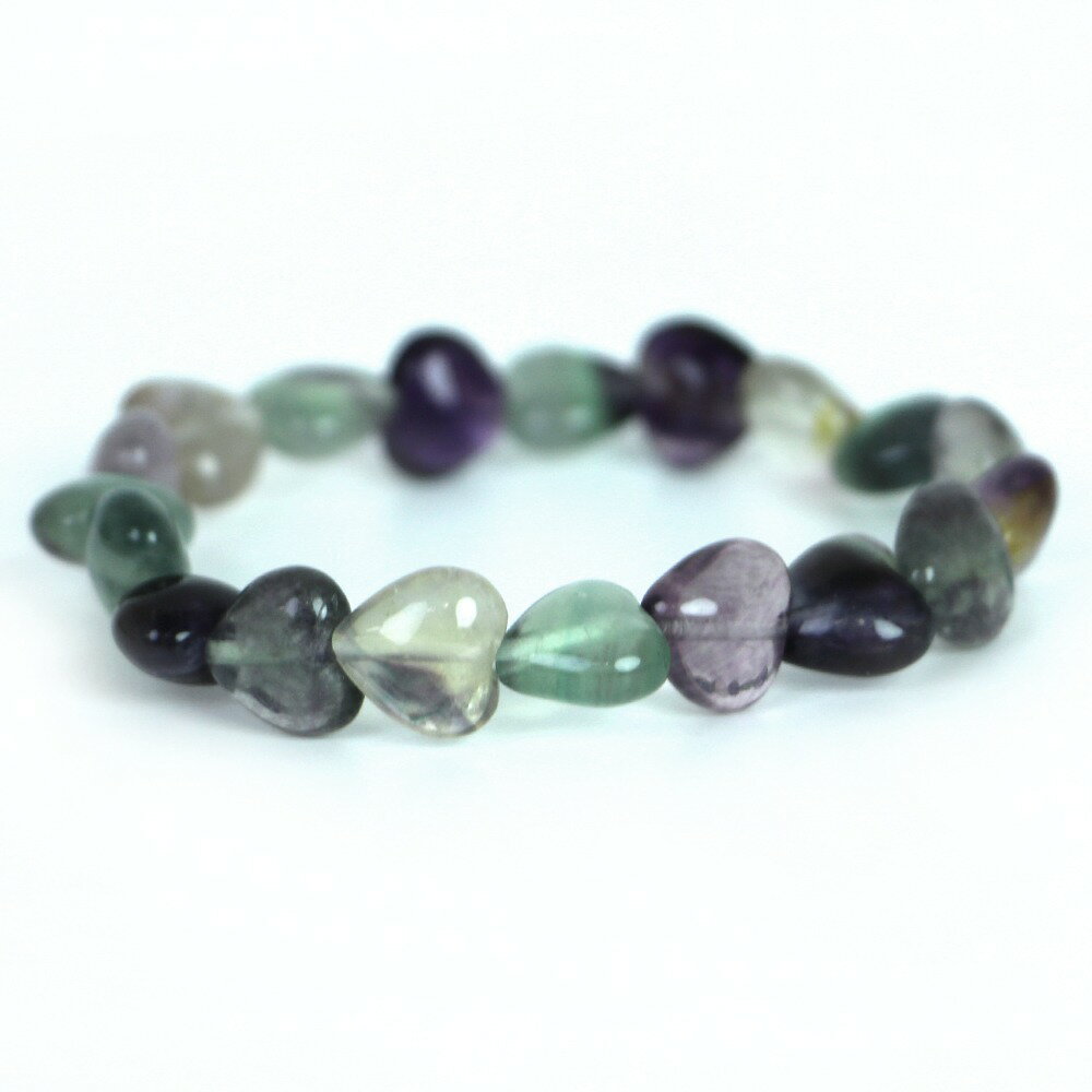 フローライト【ハート】10mm（厚み6mm） 数珠 天然石 ブレスレット パワーストーン ブレス お守り 選べるサイズ