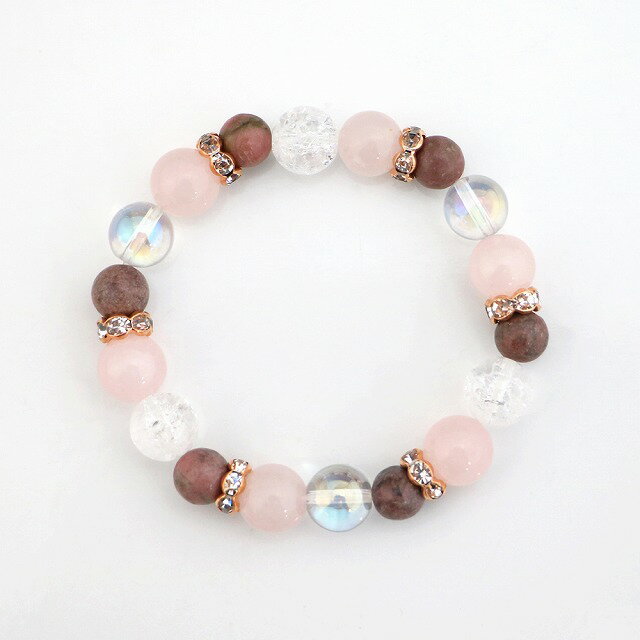 ローズクォーツ&ロードナイトのコンビブレスレット【天然石・パワーストーン・Bracelet恋愛運】合計金額三千円以上でメール便、五千円以上で宅配便送料無料