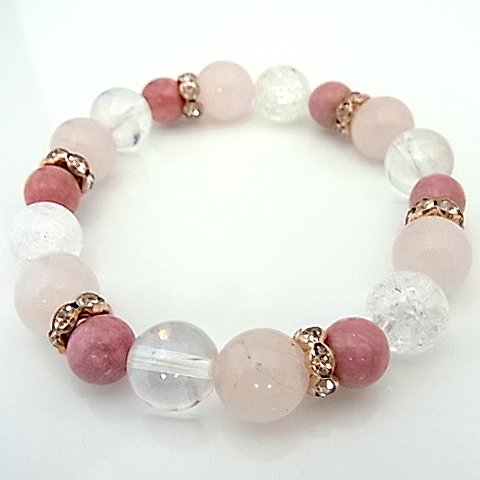 ローズクォーツ&ロードナイトのコンビブレスレット【天然石・パワーストーン・Bracelet恋愛運】合計金額三千円以上でメール便、五千円以上で宅配便送料無料