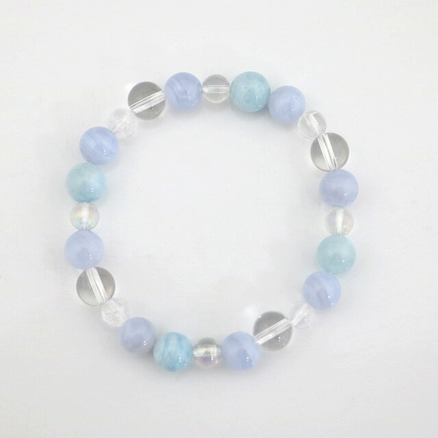 アクアマリン&ブルーレースアゲートのコンビブレスレット【天然石・パワーストーン・Bracelet関係運・友達運】合計金額三千円以上でメール便、五千円以上で宅配便送料無料
