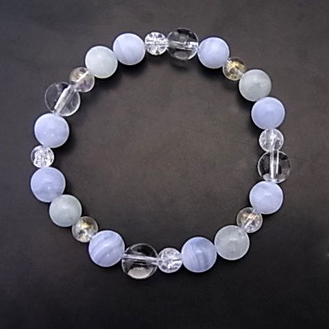 アクアマリン&ブルーレースアゲートのコンビブレスレット【天然石・パワーストーン・Bracelet関係運・友達運】合計金額三千円以上でメール便、五千円以上で宅配便送料無料