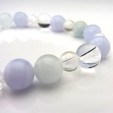 アクアマリン&ブルーレースアゲートのコンビブレスレット【天然石・パワーストーン・Bracelet関係運・友達運】合計金額三千円以上でメール便、五千円以上で宅配便送料無料