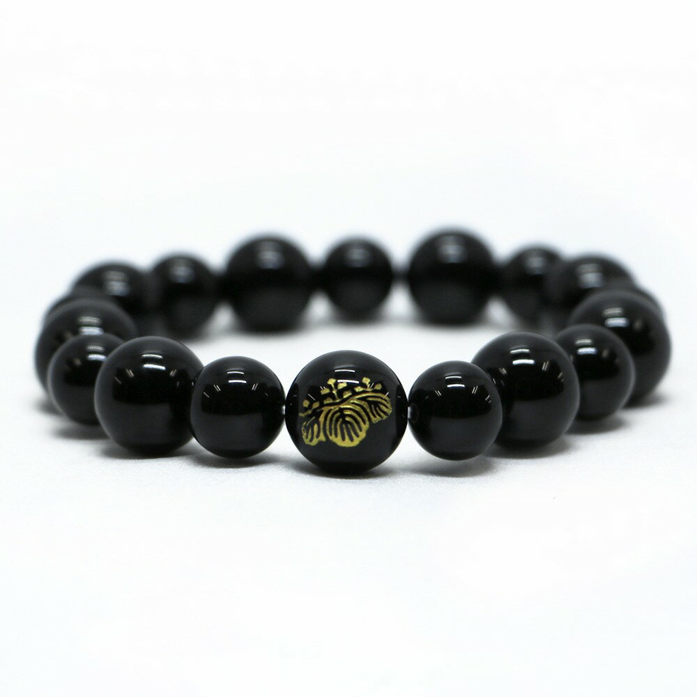 家紋 ブレスレット 12mm オニキス 天然石・パワーストーン・Bracelet 