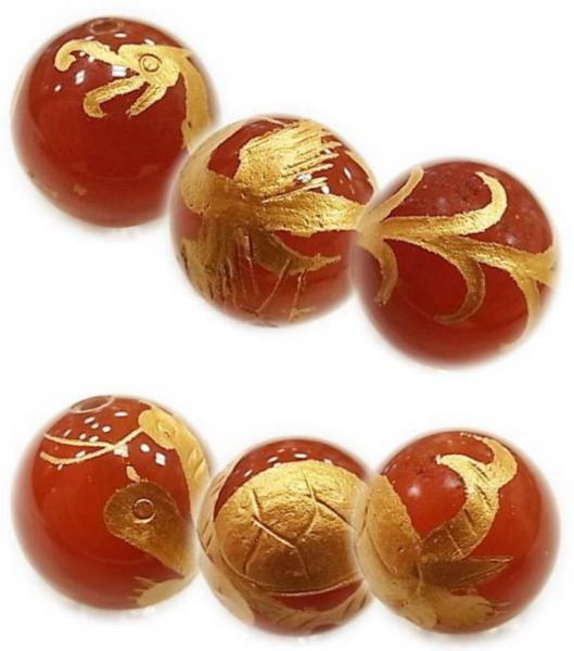 金塗り四神レッドアゲート8mm【風水・青龍・白虎・朱雀・玄武・天然石・パワーストーン】