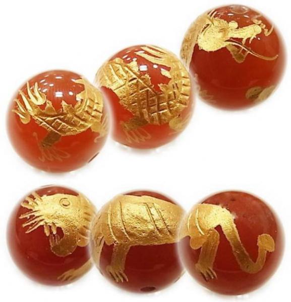 金塗り四神レッドアゲート8mm【風水・青龍・白虎・朱雀・玄武・天然石・パワーストーン】