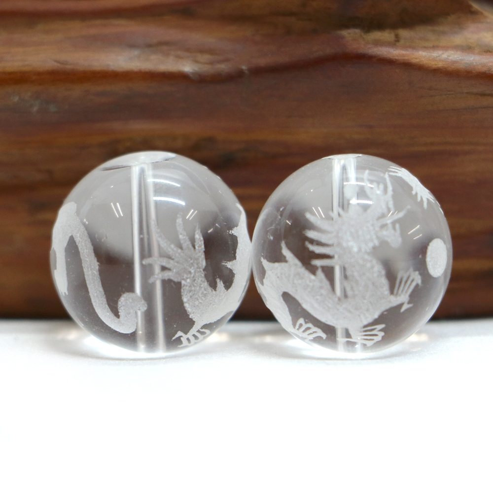 【龍＆虎の彫刻入り水晶】18mm【天然石・パワーストーン】