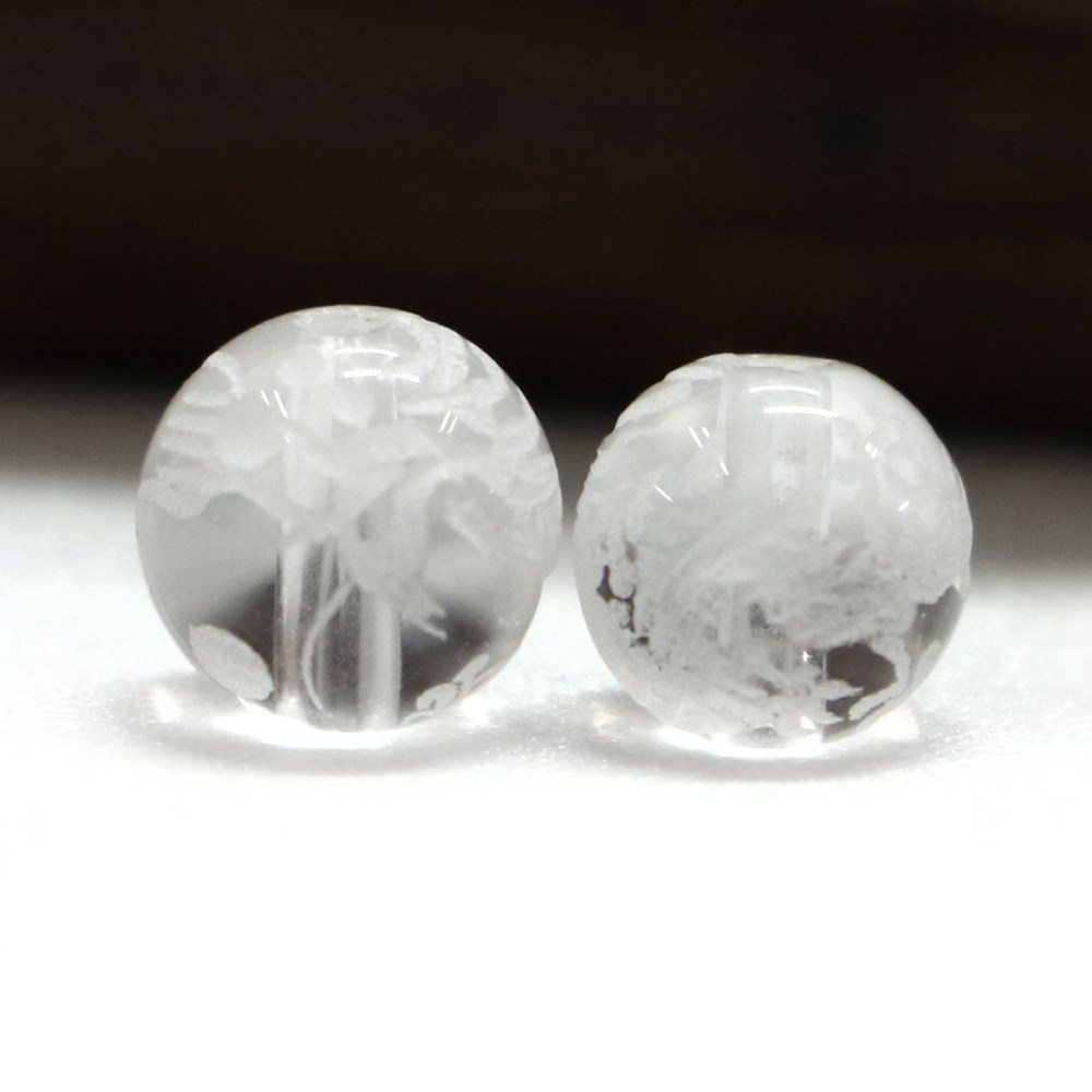 手彫り 四神水晶 12mm【風水・青龍・白虎・朱雀・玄武・天然石・パワーストーン】