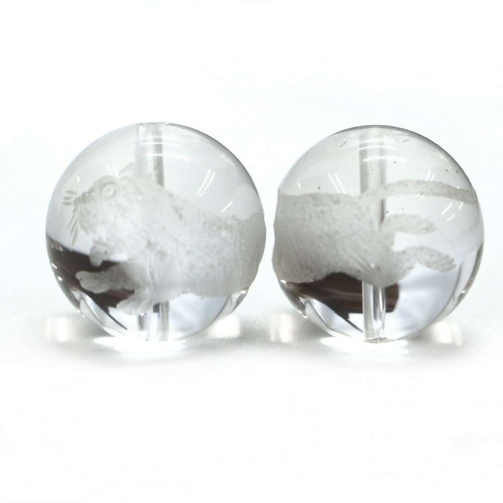 手彫り 四神水晶 12mm【風水・青龍・白虎・朱雀・玄武・天然石・パワーストーン】