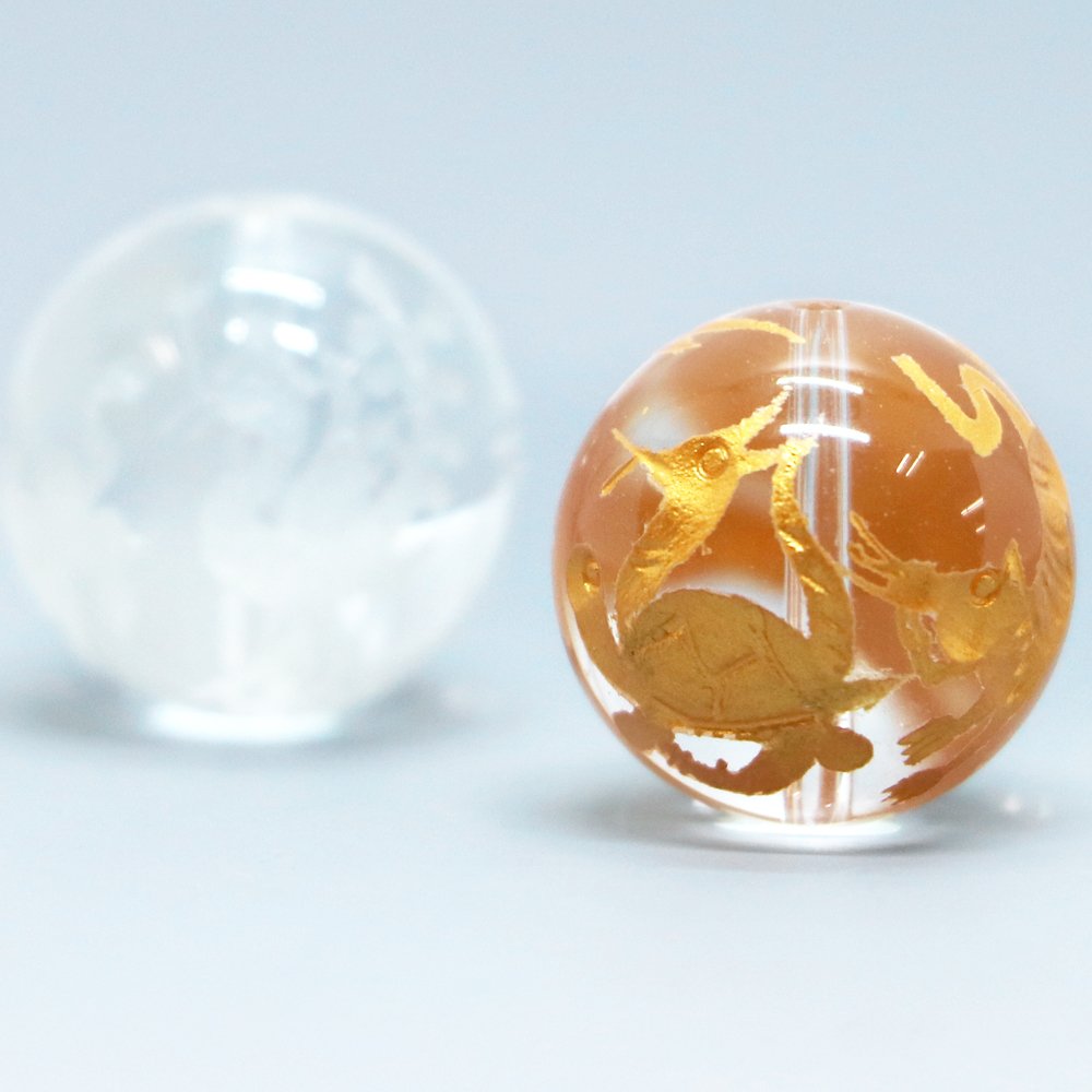 四神水晶14mm 四神相応彫球【風水・青龍・白虎・朱雀・玄武・天然石・パワーストーン】
