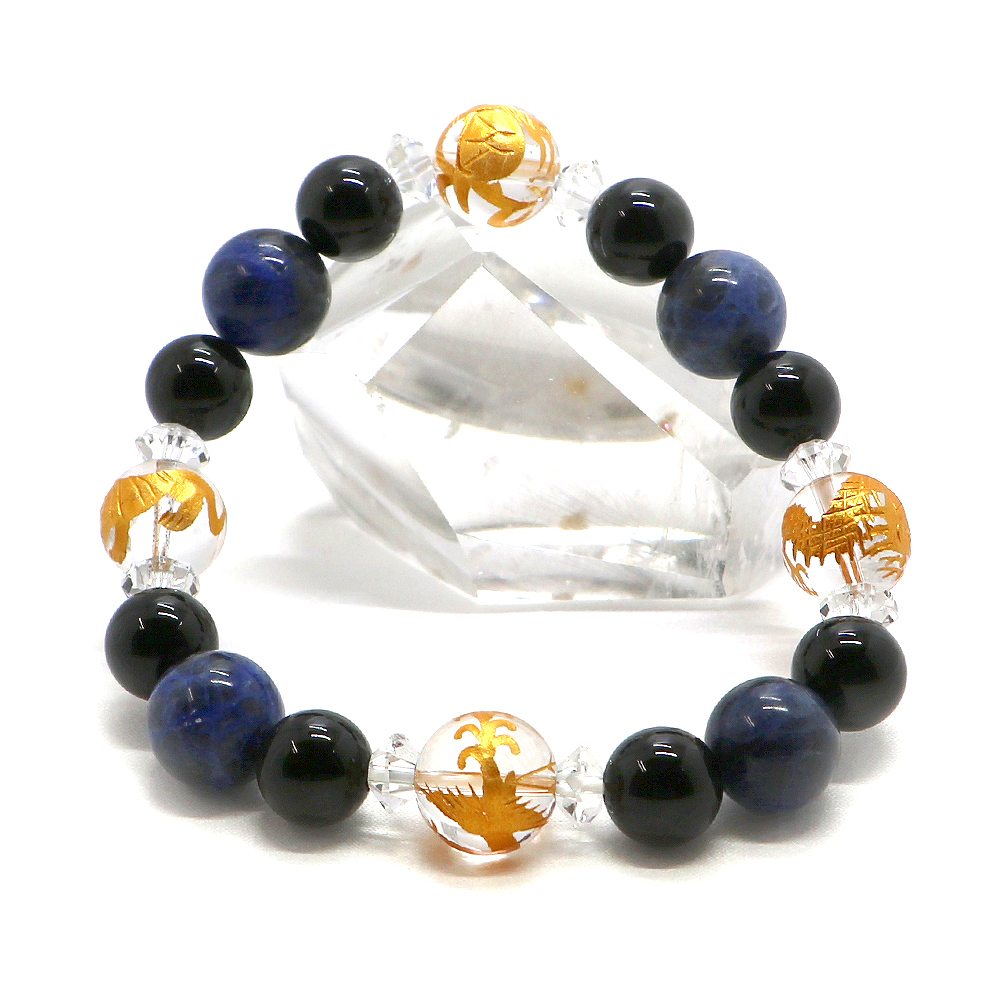 樂天商城 - 風水四神 オニキス 素彫り ブレスレット【天然石ブレス・パワーストーン・Bracelet】