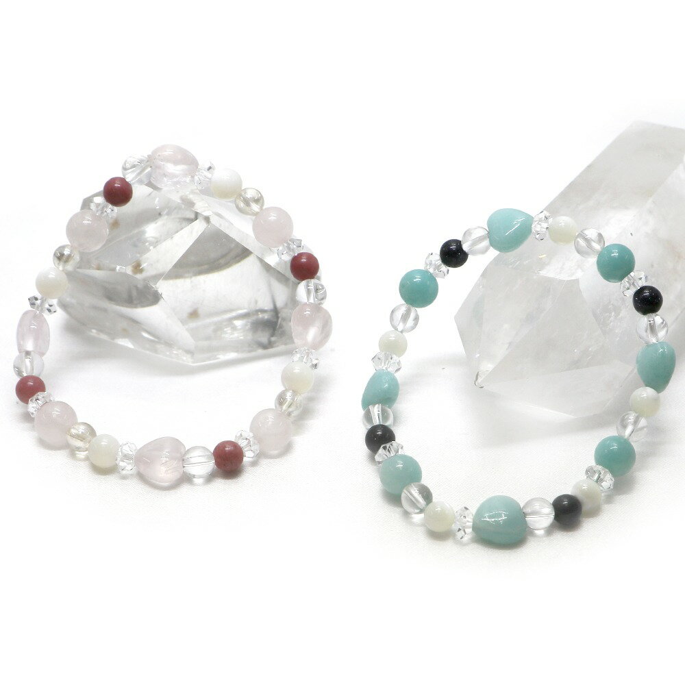 ハートブレスレット ローズクォーツ アマゾナイト 【パワーストーン・Bracelet・天然石】