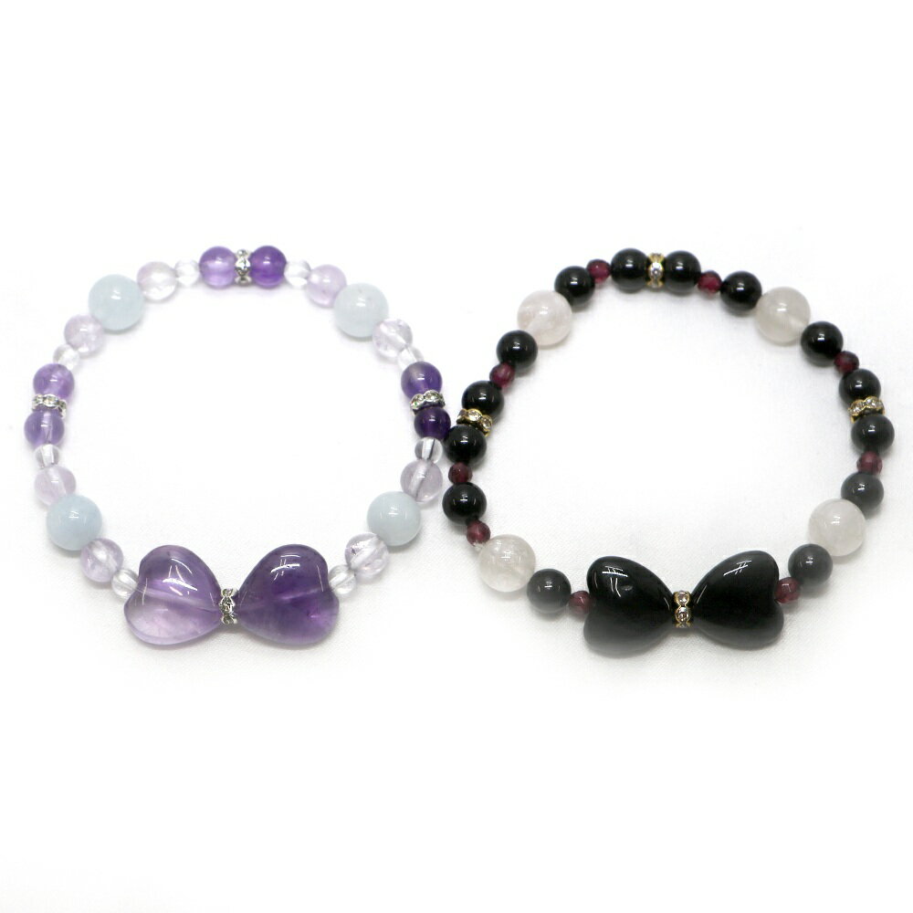 リボンブレスレット アメジスト オニキス 【パワーストーン・Bracelet・天然石】