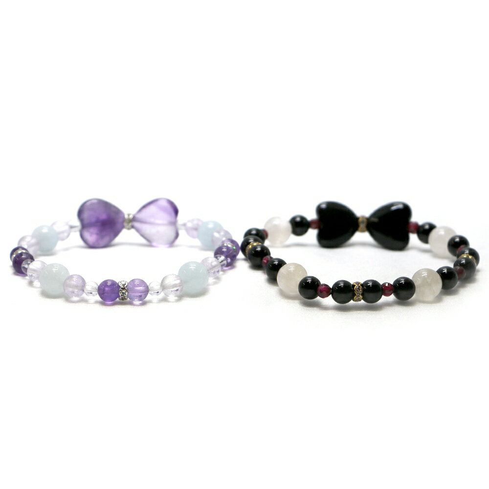 リボンブレスレット アメジスト オニキス 【パワーストーン・Bracelet・天然石】