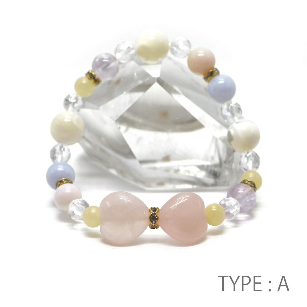 リボンブレスレット ローズクォーツ 水晶クリスタル 【パワーストーン・Bracelet・天然石】