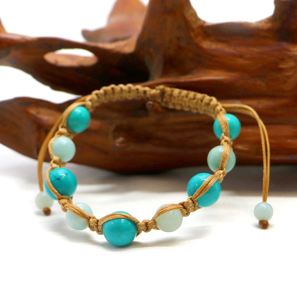 編みひもブレス ターコイズ アマゾナイト【天然石ブレス・パワーストーン・Bracelet】